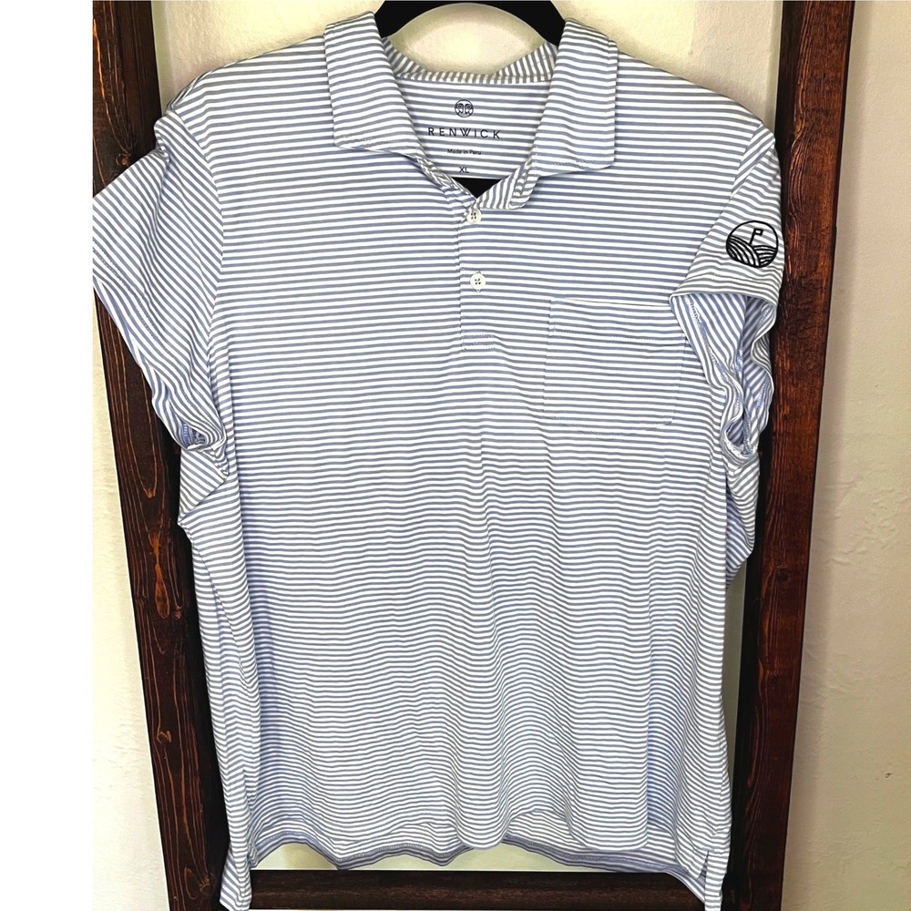 Renwick Womens XL Blue White Striped Pima Cotton Golf Polo Shirt‎ Short Sleeve